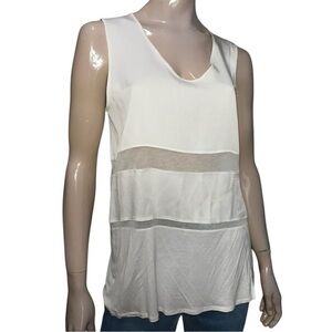 Helmut Lang Women’s Size M White Cotton Burnout Stripe Sleeveless Tank Top